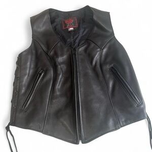 Vintage Black Leather Vest Lace-Up Sides Made in USA Size L